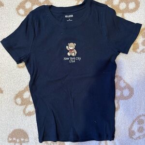 Hollister Navy Blue T-Shirt with Bear Embroidery